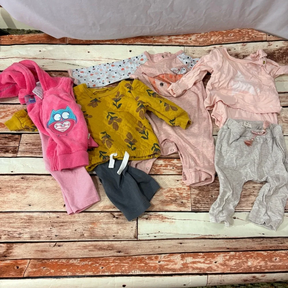 Baby Clothing Bundle - Pink, Yellow, Gray